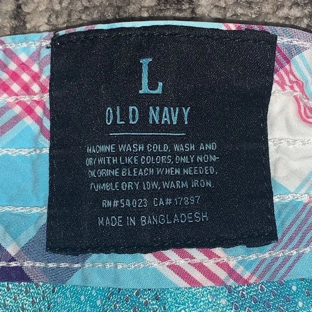 Old Navy Mens Size Large Cargo Swim Shorts Purple Cream‎ Plaid Tie Beach Summer